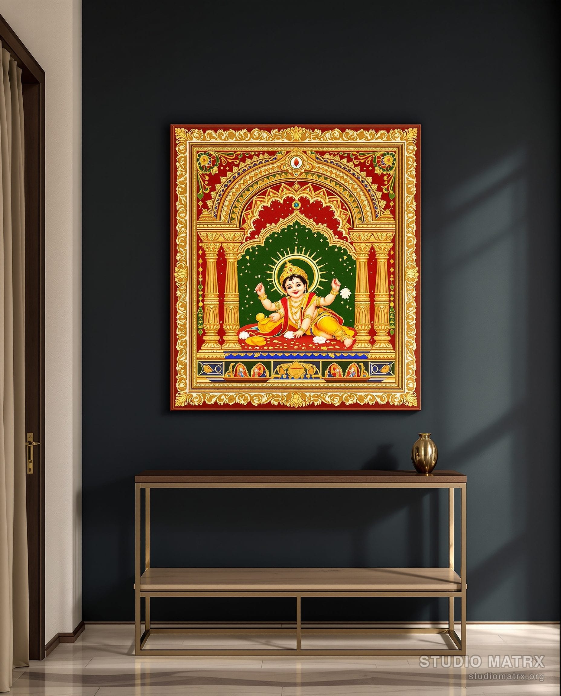 Navaneetha Krishna Painting — Navy Wall