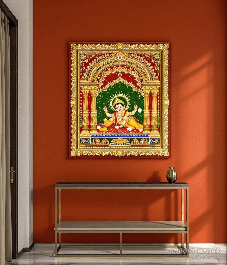 Navaneetha Krishna Painting — Terracotta Wall