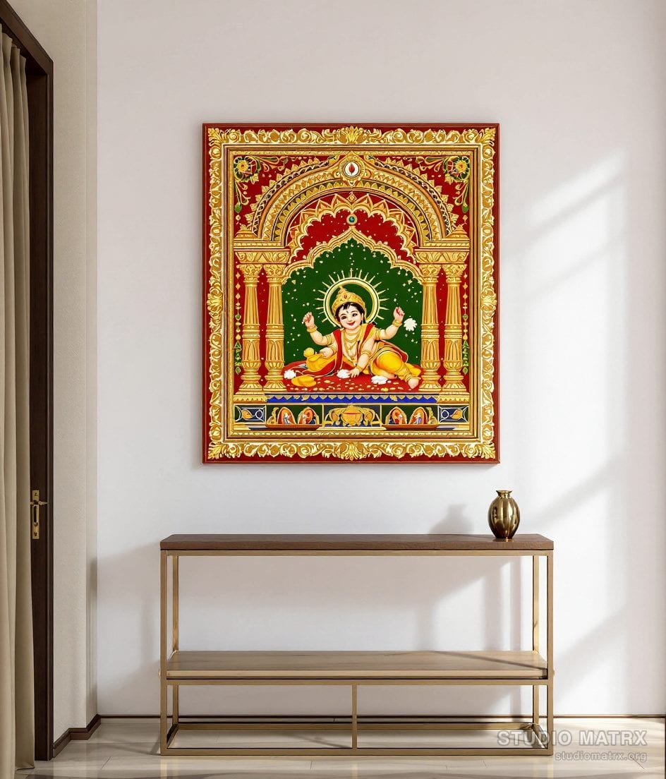 Navaneetha Krishna Painting — Warm White Wall