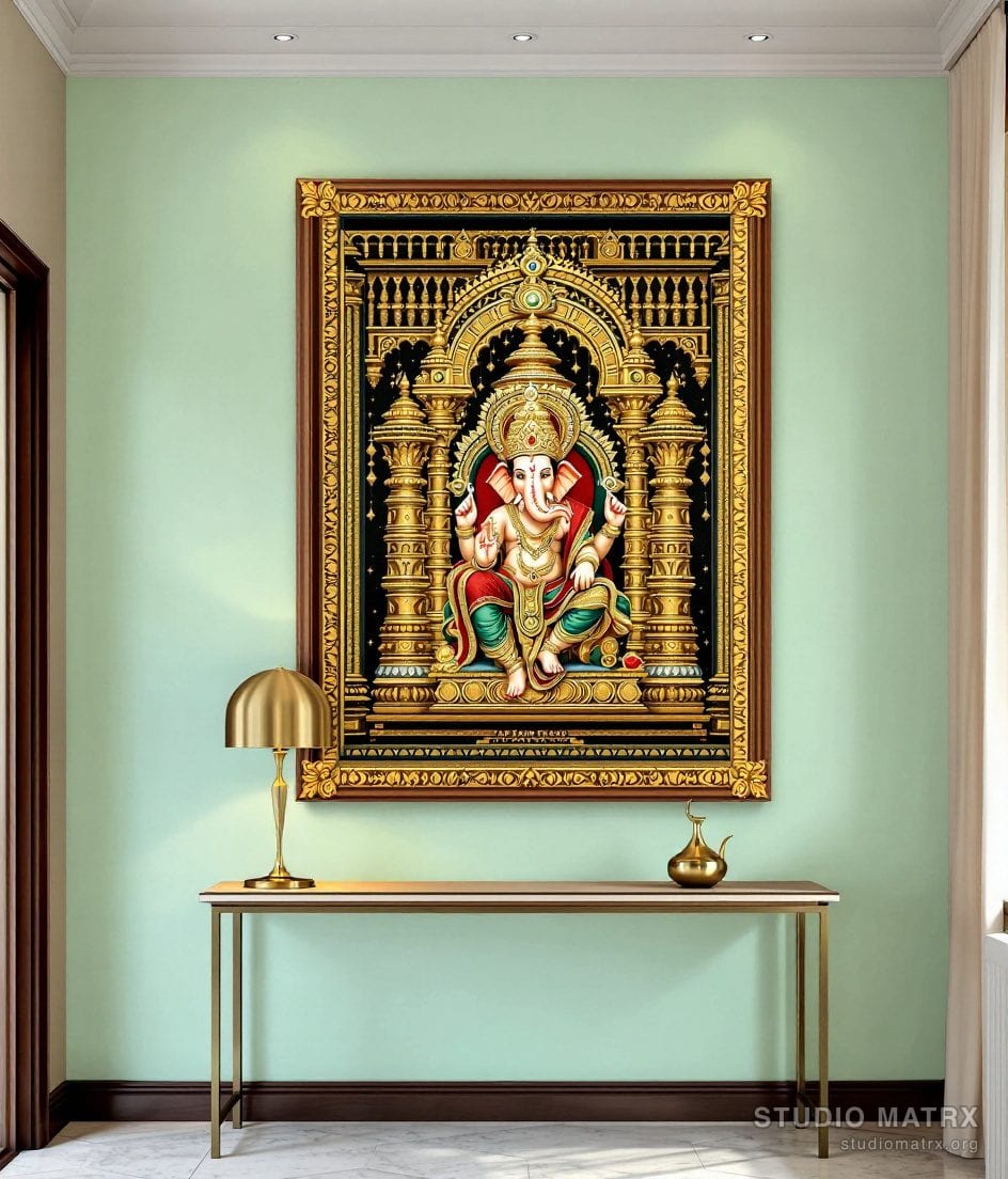 Ornate Ganesha Tanjore Painting — Sage Wall