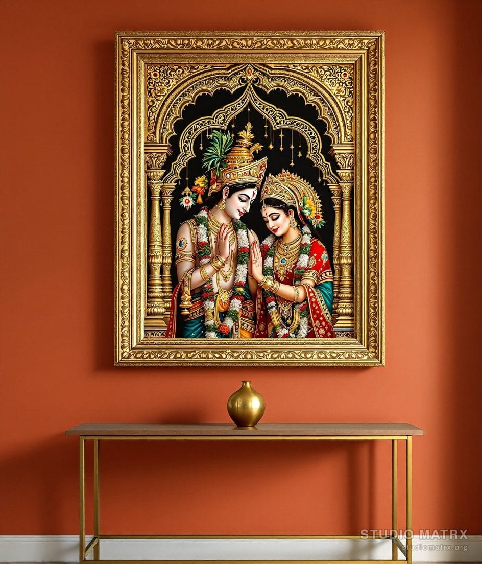 Radha Krishna Tanjore Painting — Terracotta Wall
