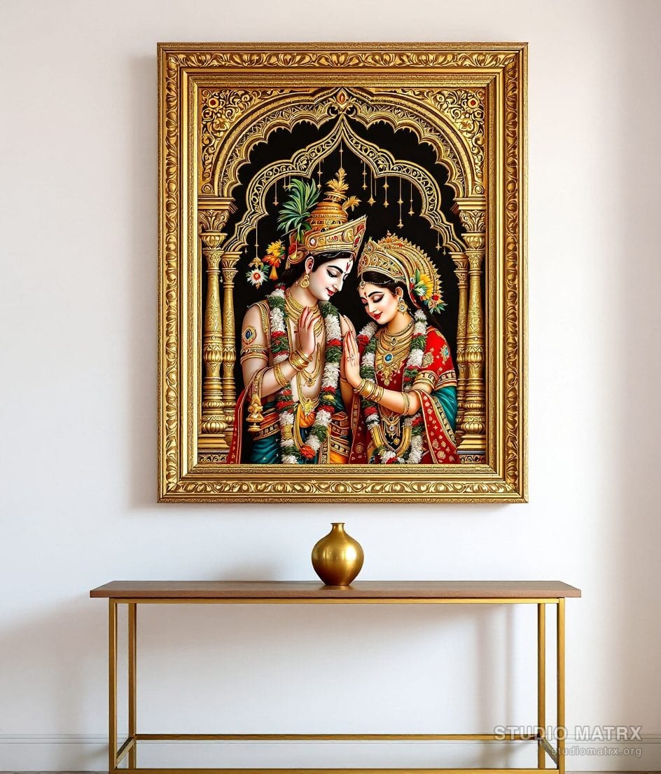 Radha Krishna Tanjore Painting — Warm White Wall
