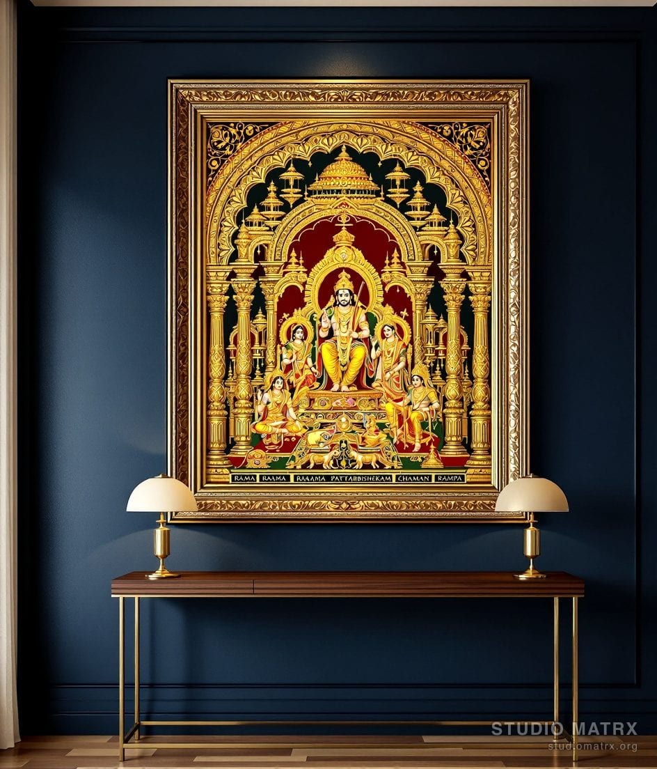 Rama Pattabhishekam Painting — Navy Wall