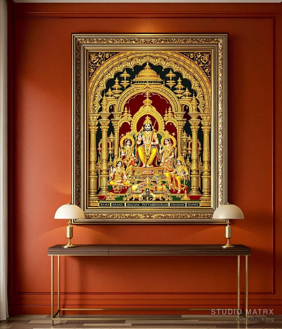 Rama Pattabhishekam Painting — Terracotta Wall