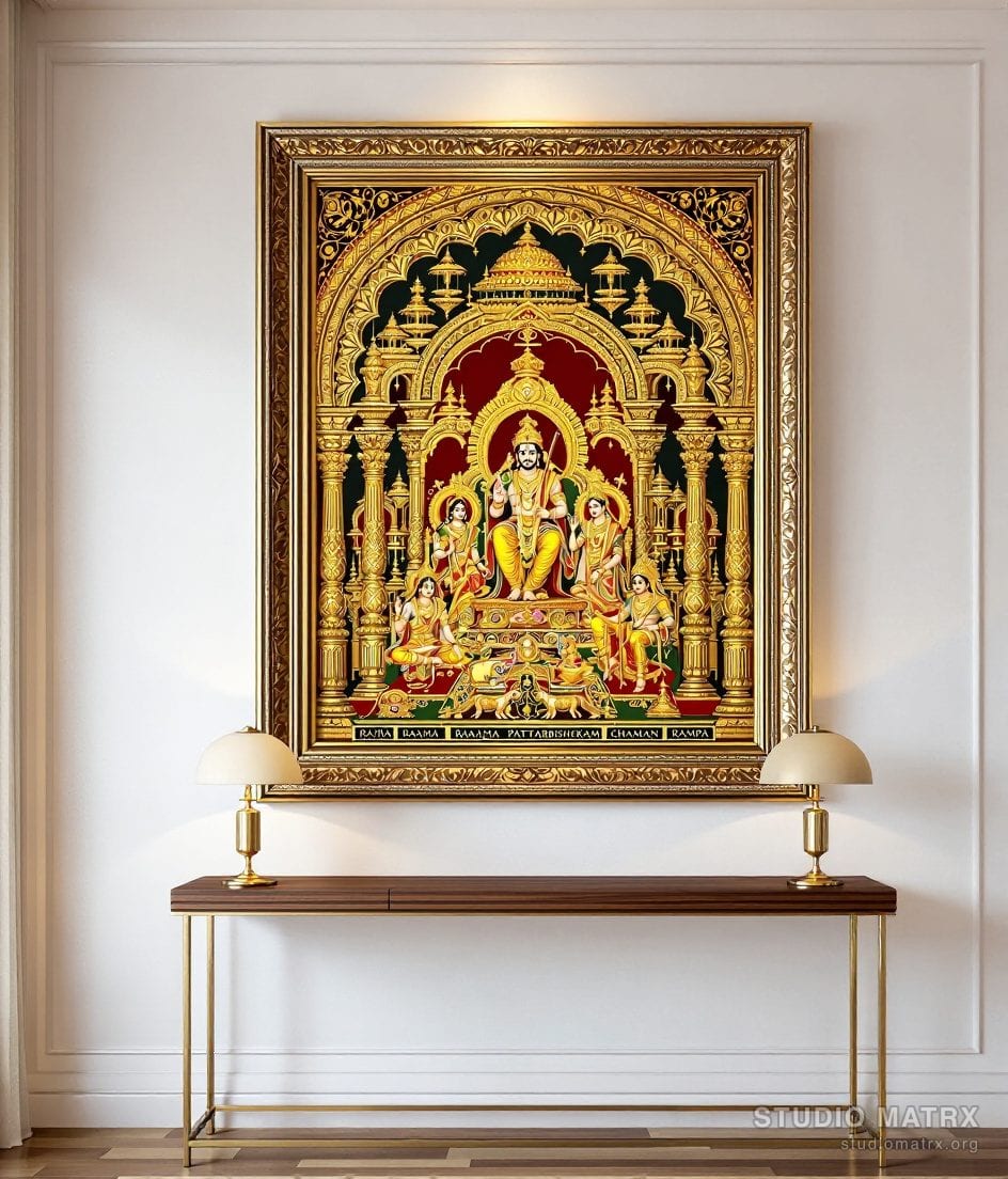 Rama Pattabhishekam Painting — Warm White Wall