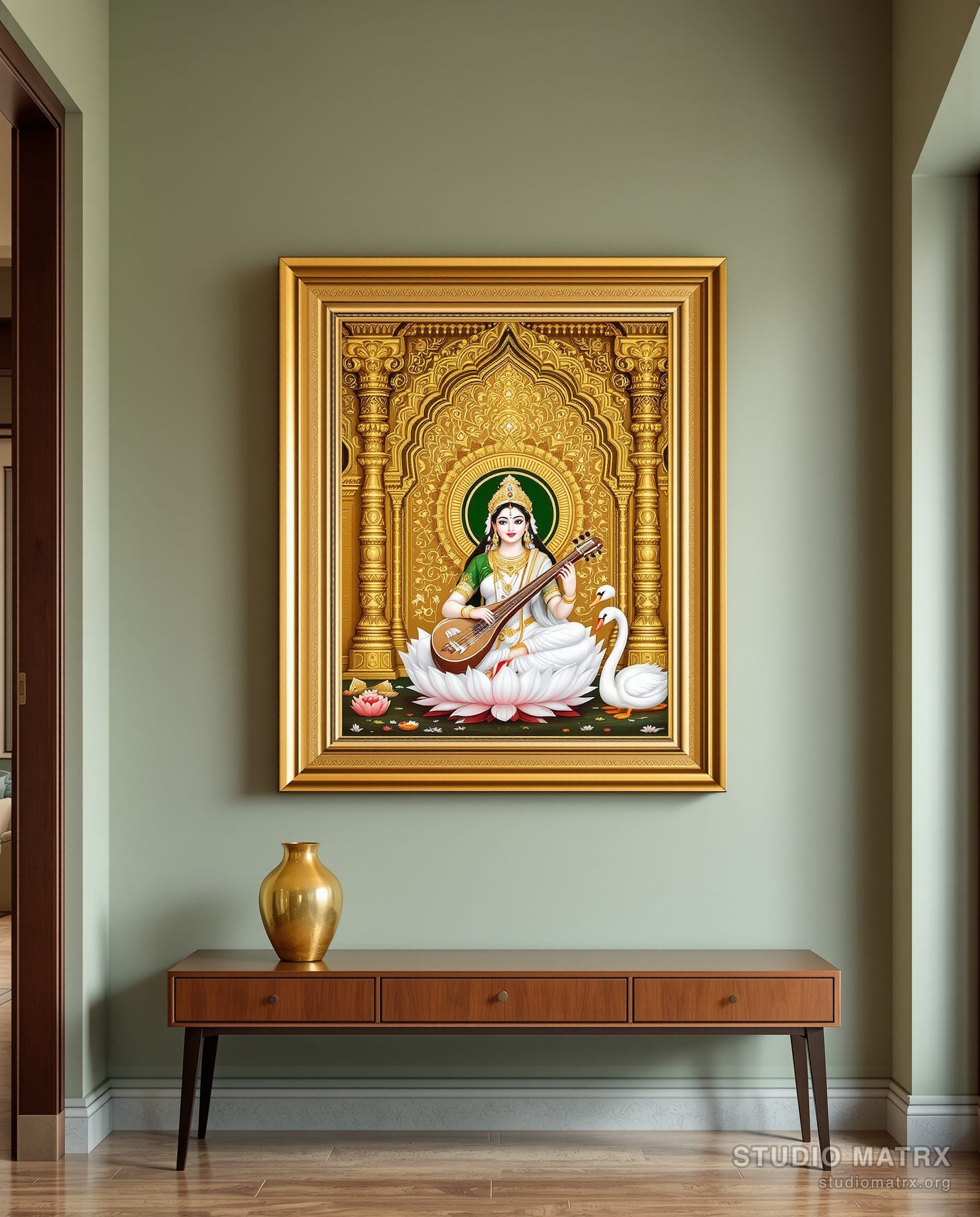 Saraswati With Veena Painting — Sage Wall
