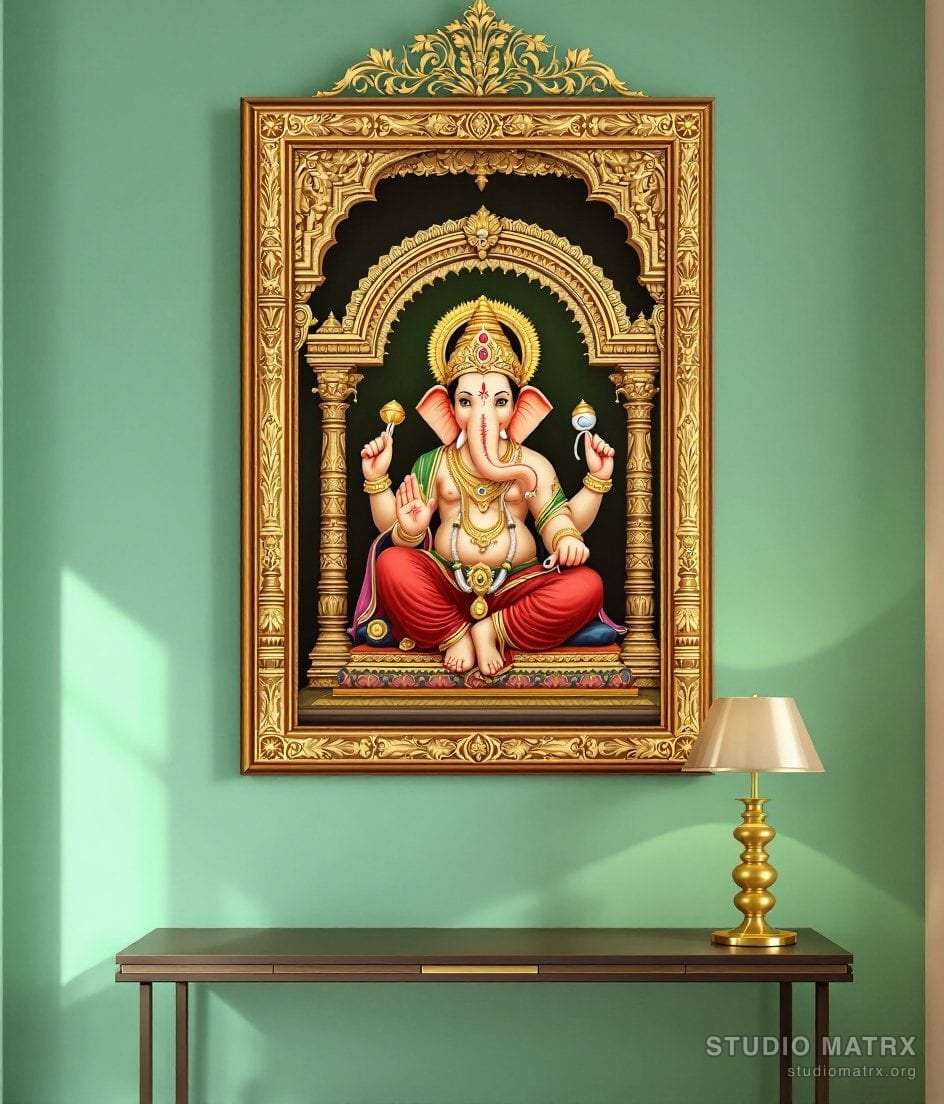 Seated Ganesha Tanjore Painting — Sage Wall
