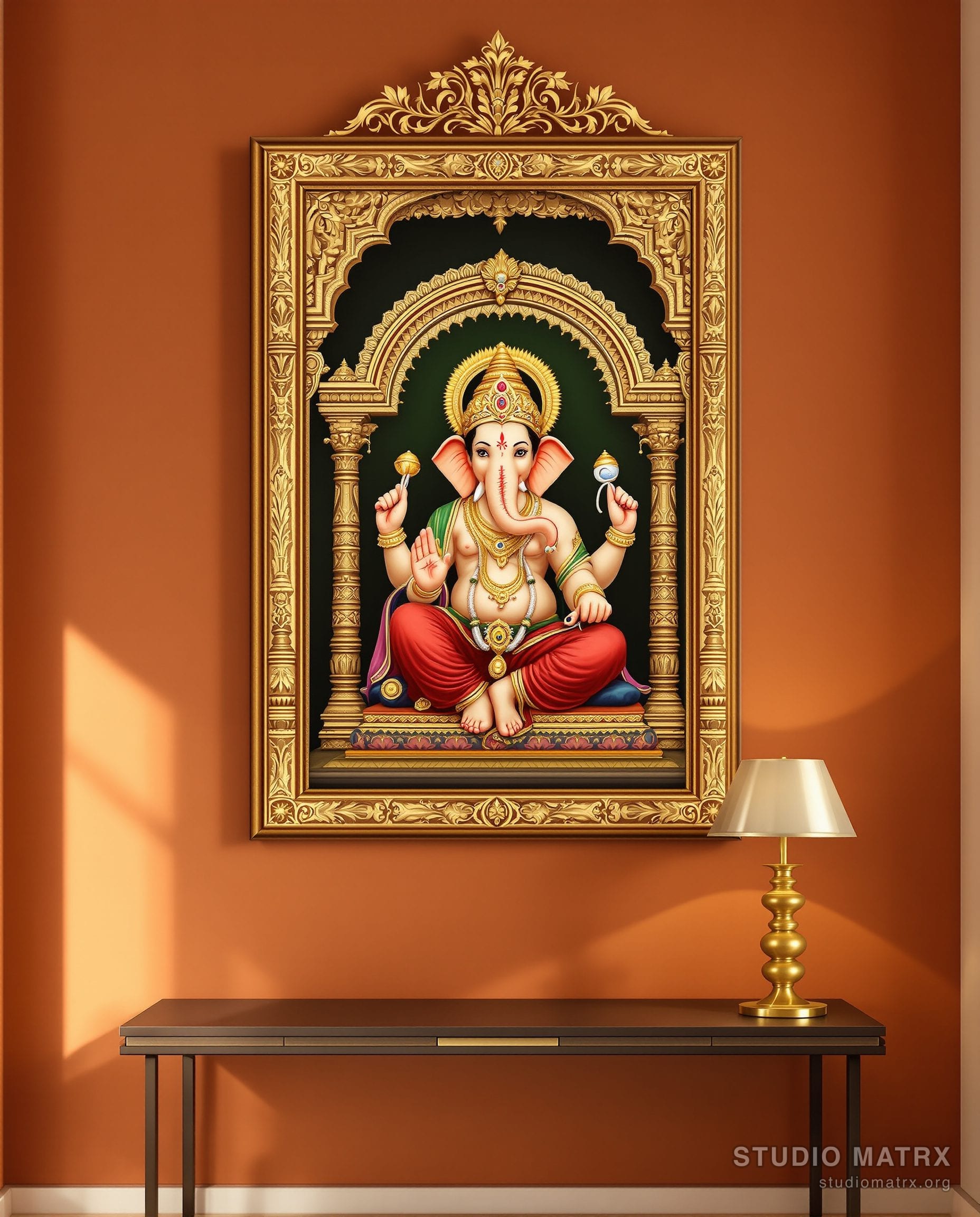 Seated Ganesha Tanjore Painting — Terracotta Wall
