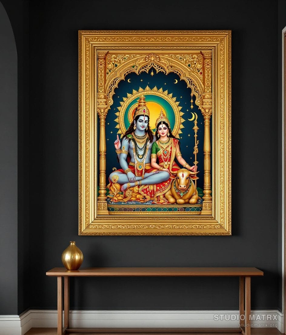 Shiva Parvati Tanjore Painting — Charcoal Wall