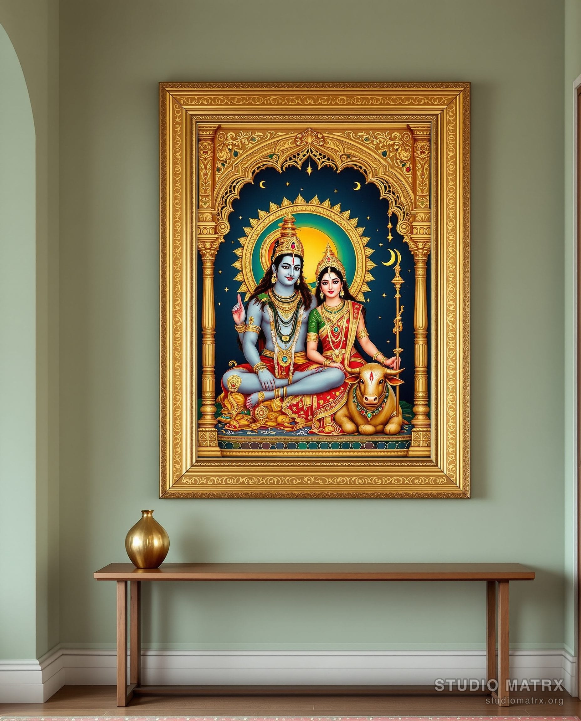Shiva Parvati Tanjore Painting — Sage Wall