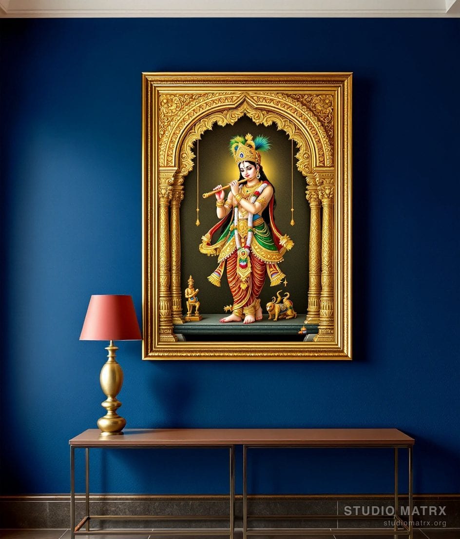 Venugopala Krishna Painting — Navy Wall