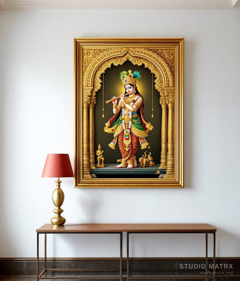 Venugopala Krishna Painting — Warm White Wall