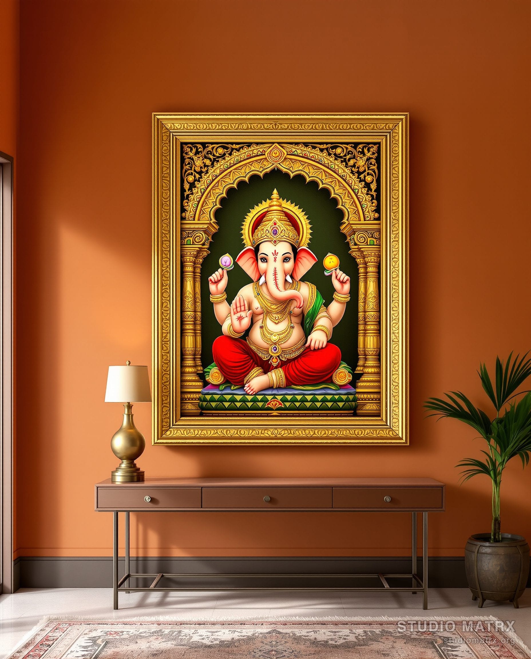 Vinayaka With Modak Painting — Terracotta Wall