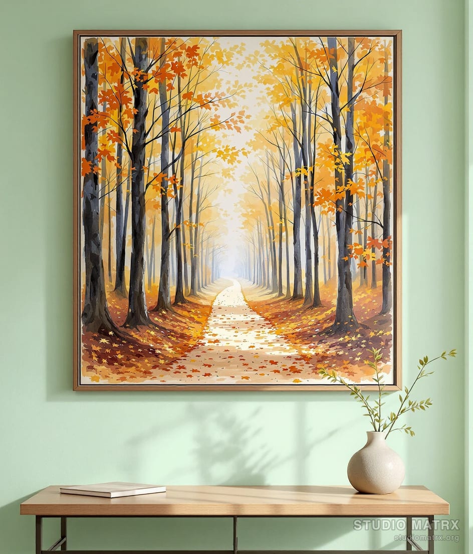 Autumn Woods Path — Sage Wall