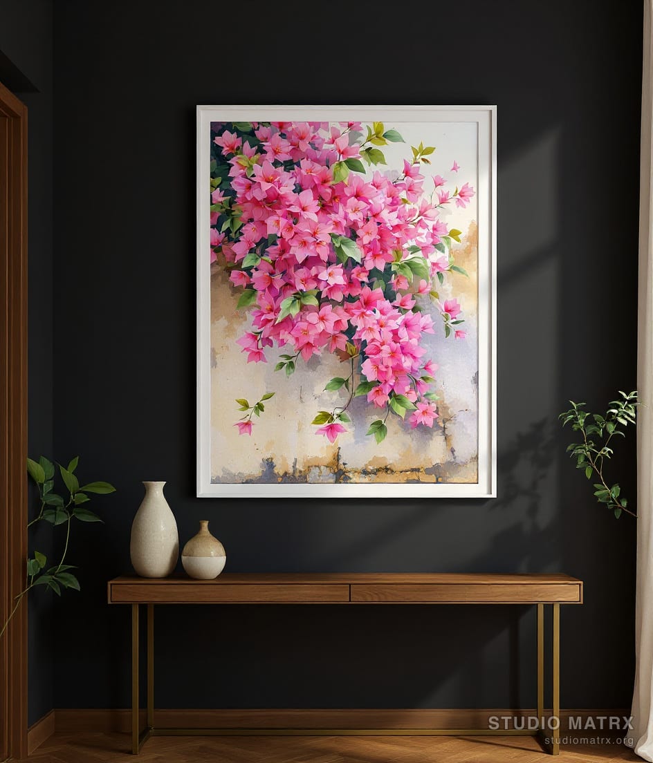 Bougainvillea Cascade — Charcoal Wall