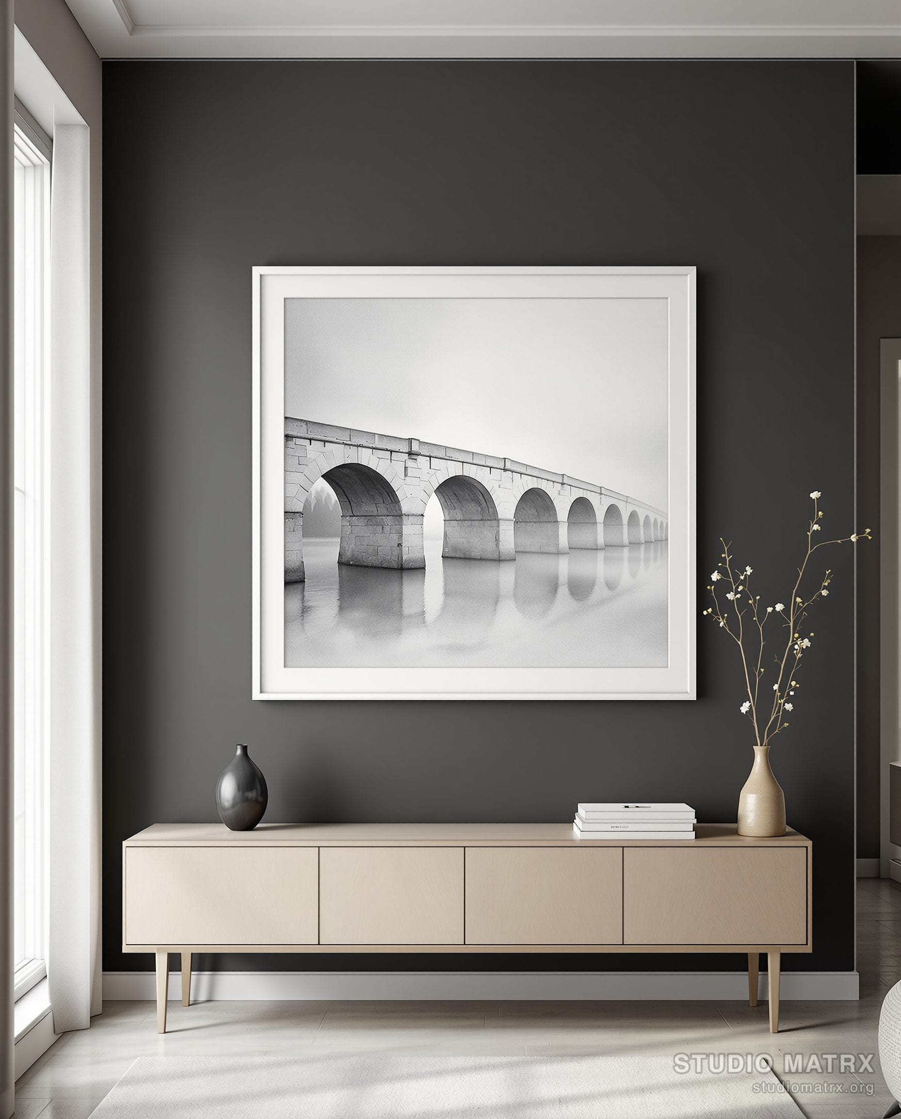 Bridge in Mist — Charcoal Wall