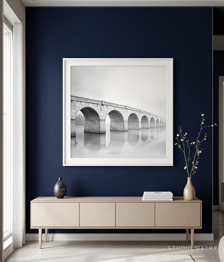 Bridge in Mist — Navy Wall