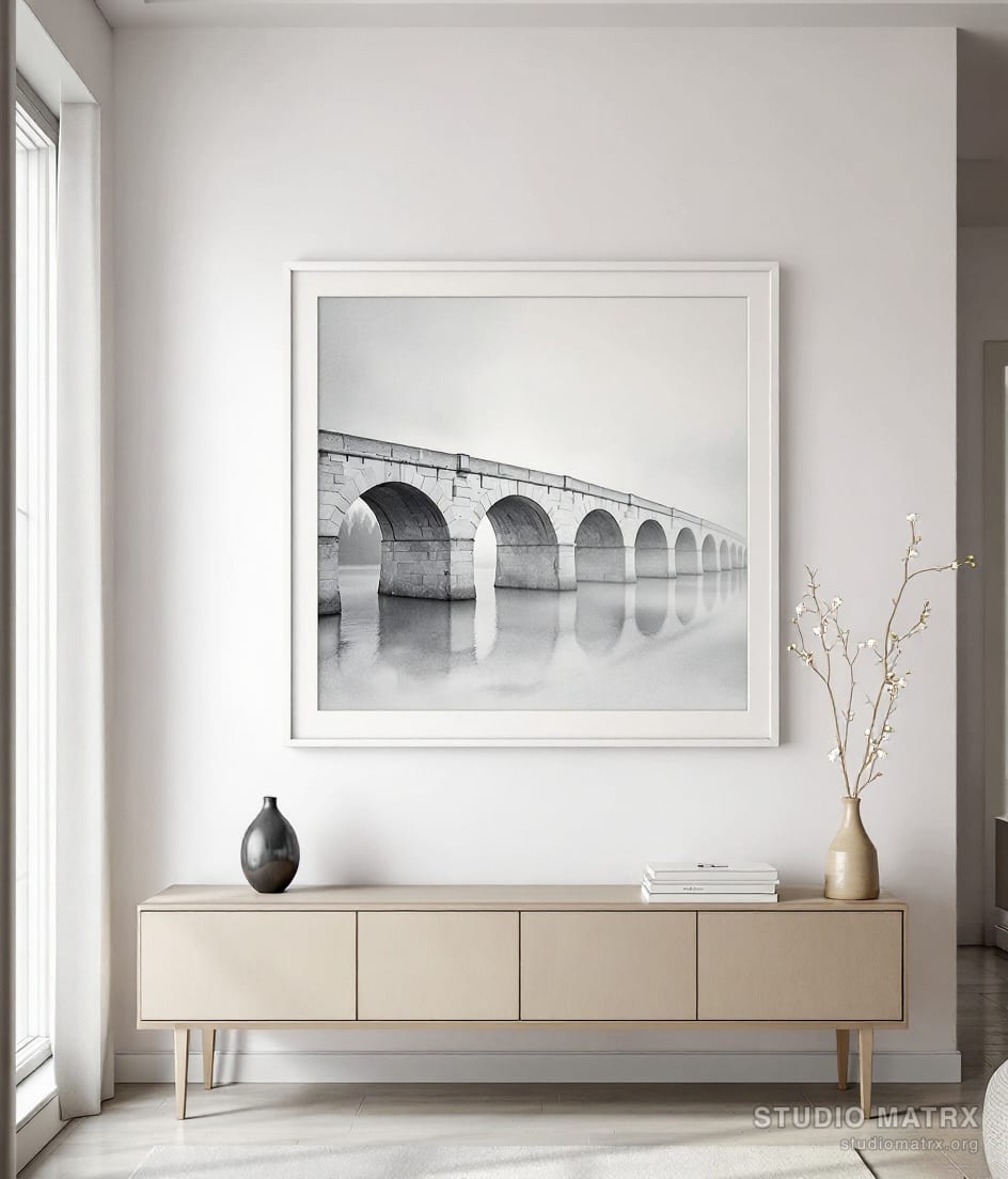 Bridge in Mist — Warm White Wall