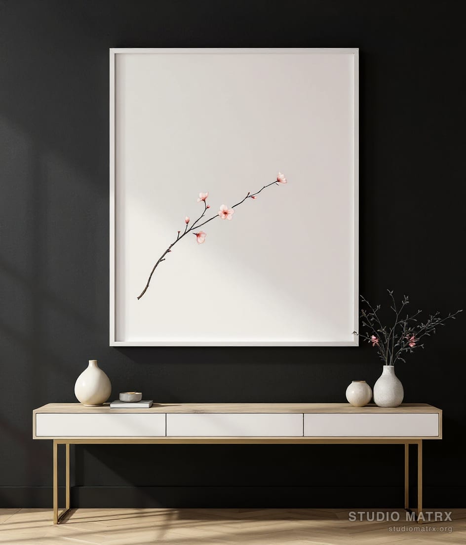 Cherry Blossom Branch — Charcoal Wall