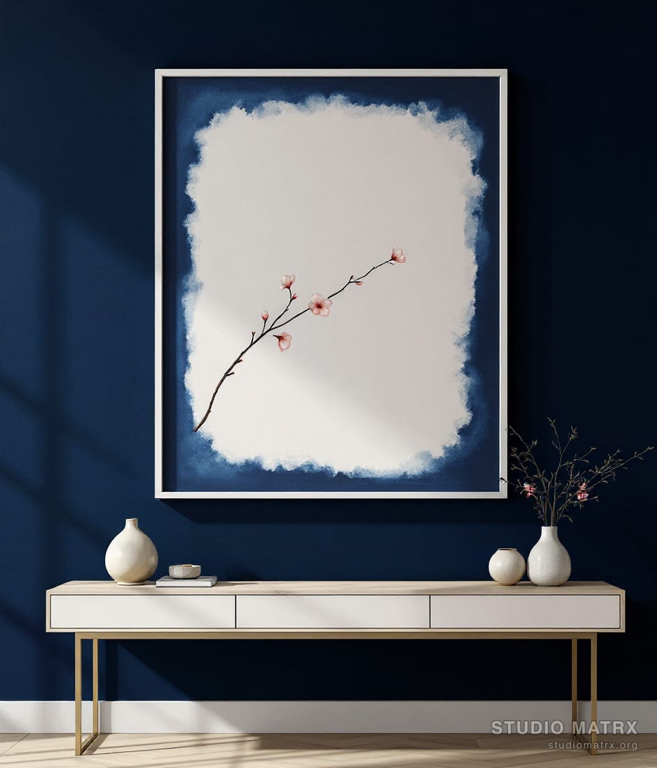 Cherry Blossom Branch — Navy Wall
