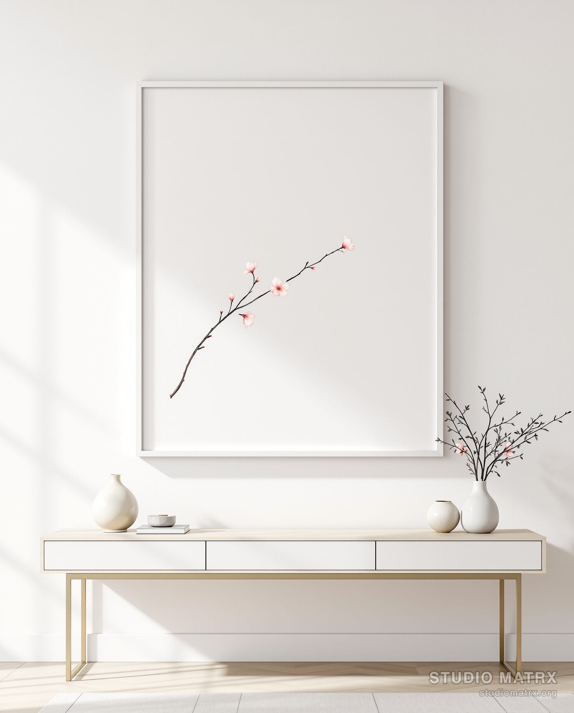 Cherry Blossom Branch — Warm White Wall
