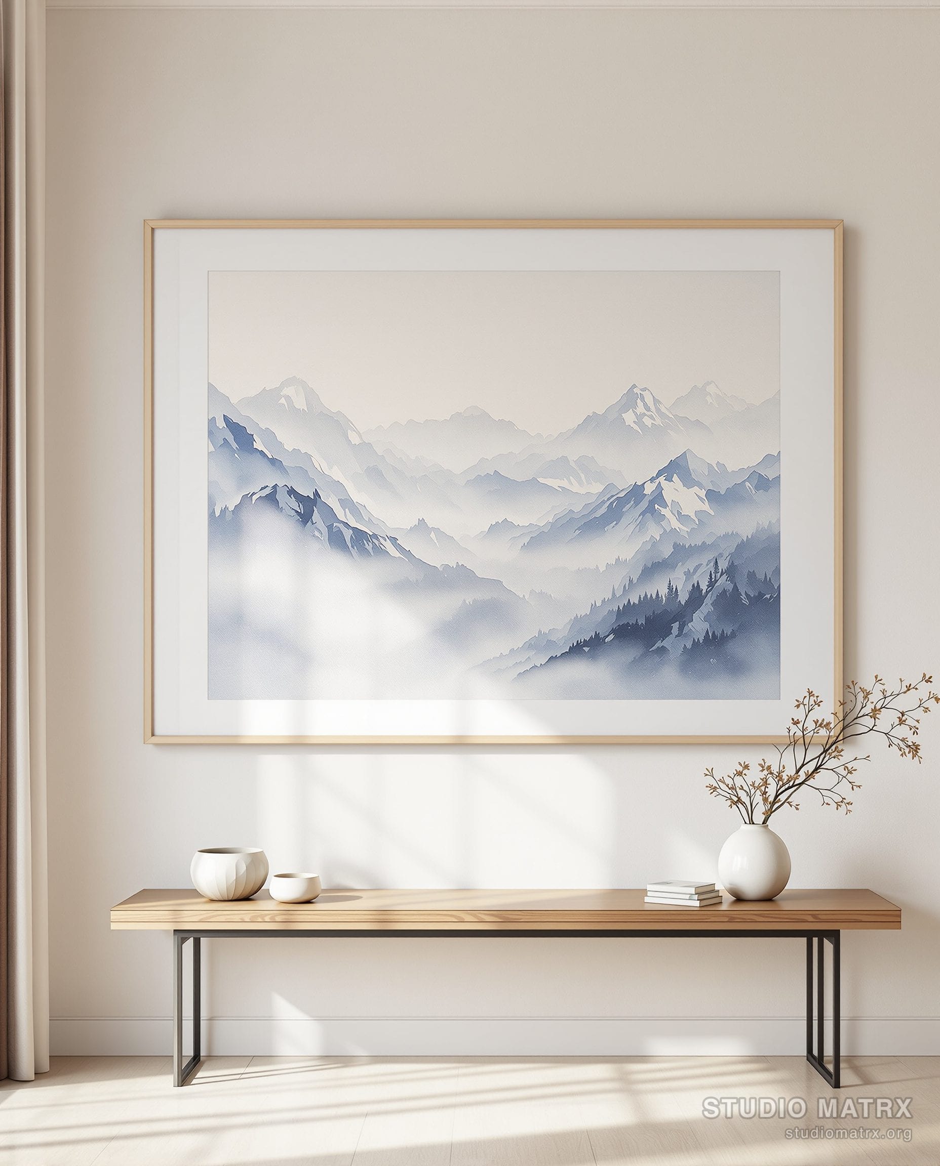 Himalayan Valley at Dawn — Warm White Wall