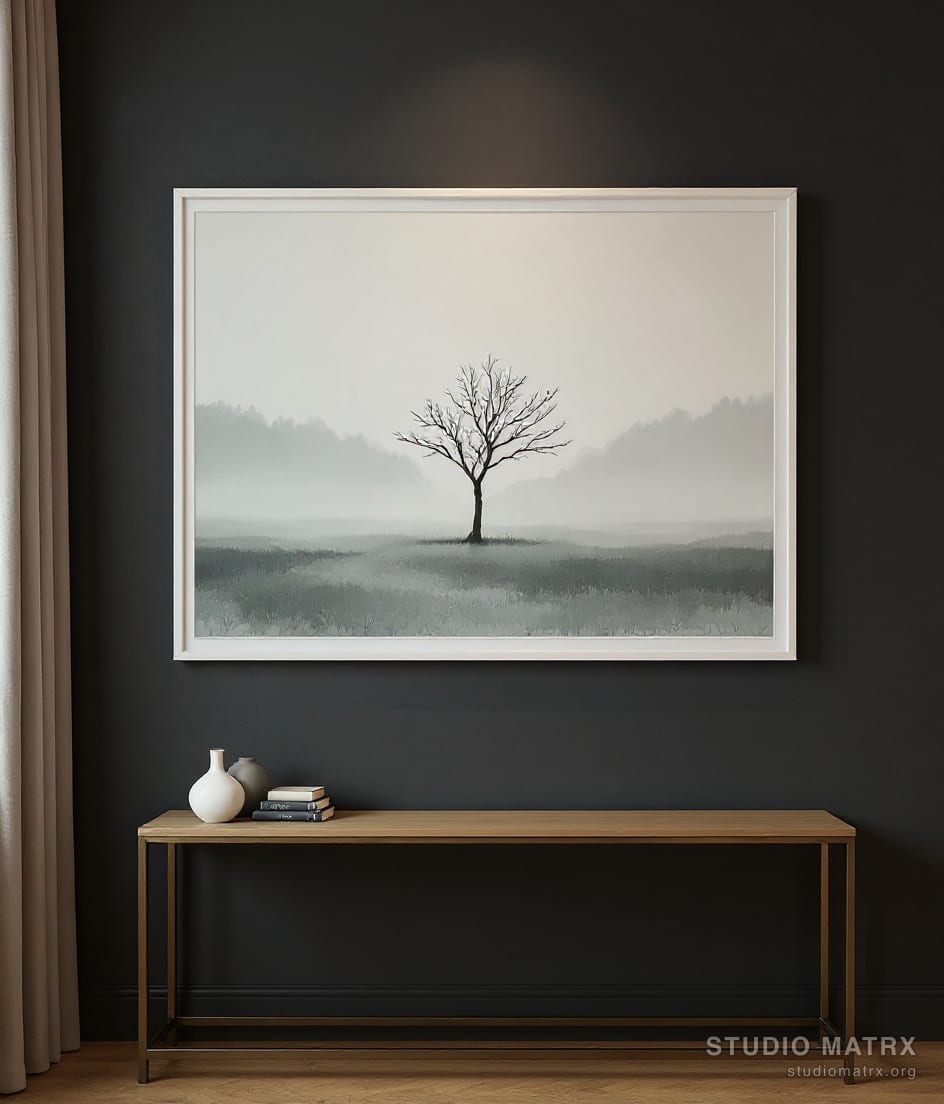 Lone Tree in Mist — Charcoal Wall