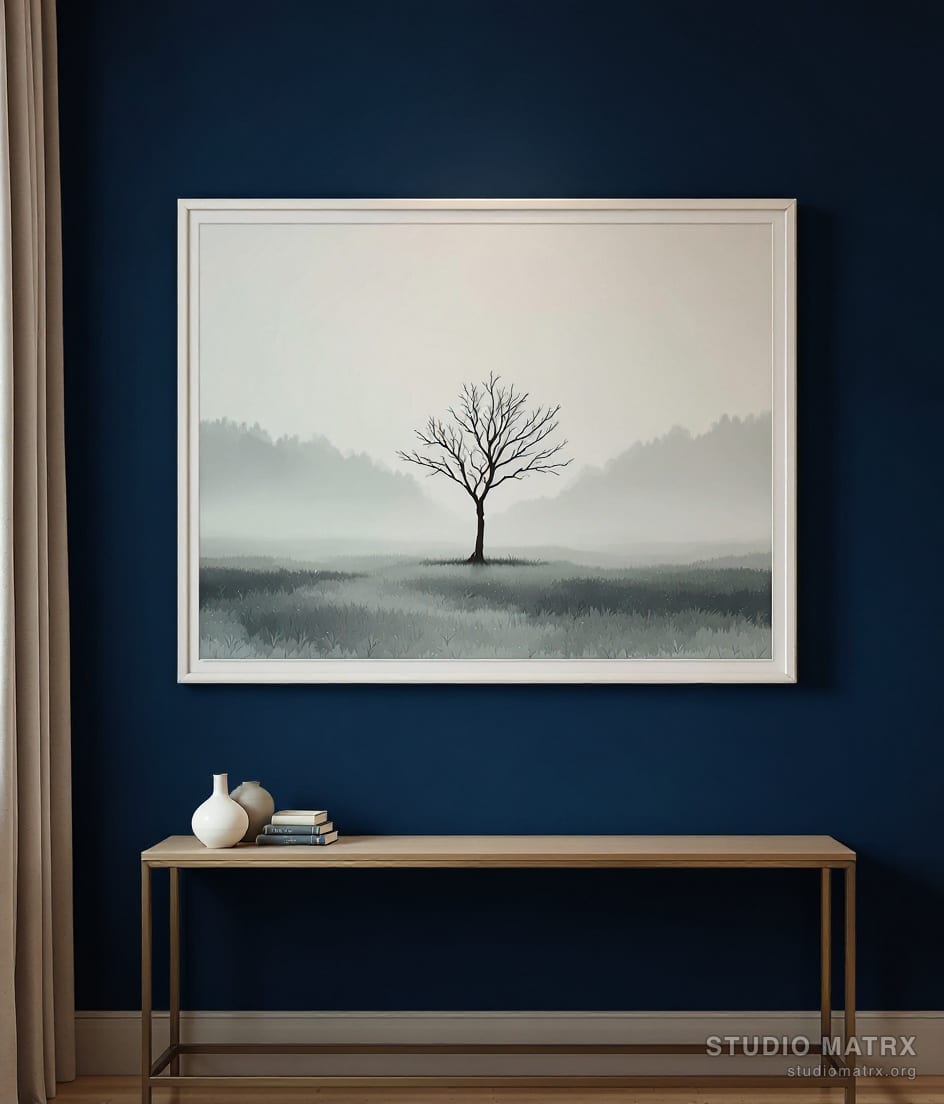 Lone Tree in Mist — Navy Wall