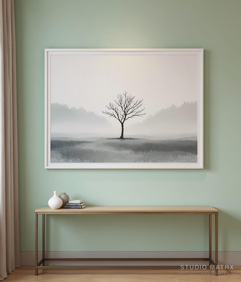 Lone Tree in Mist — Sage Wall