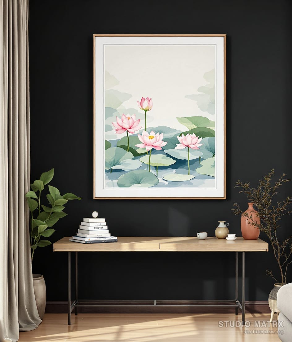 Lotus Pond in Bloom — Charcoal Wall