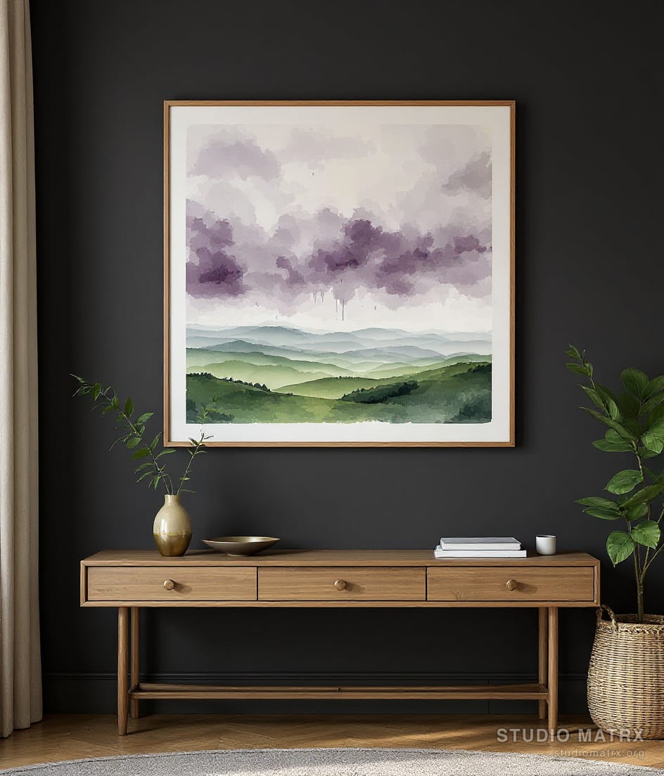 Monsoon Sky Over Hills — Charcoal Wall