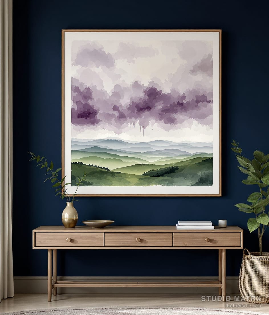 Monsoon Sky Over Hills — Navy Wall