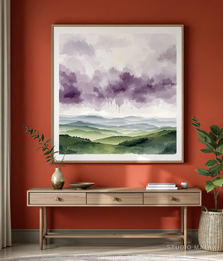 Monsoon Sky Over Hills — Terracotta Wall