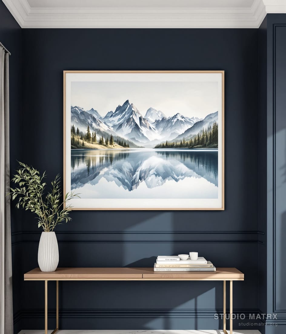 Mountain Lake Reflection — Charcoal Wall
