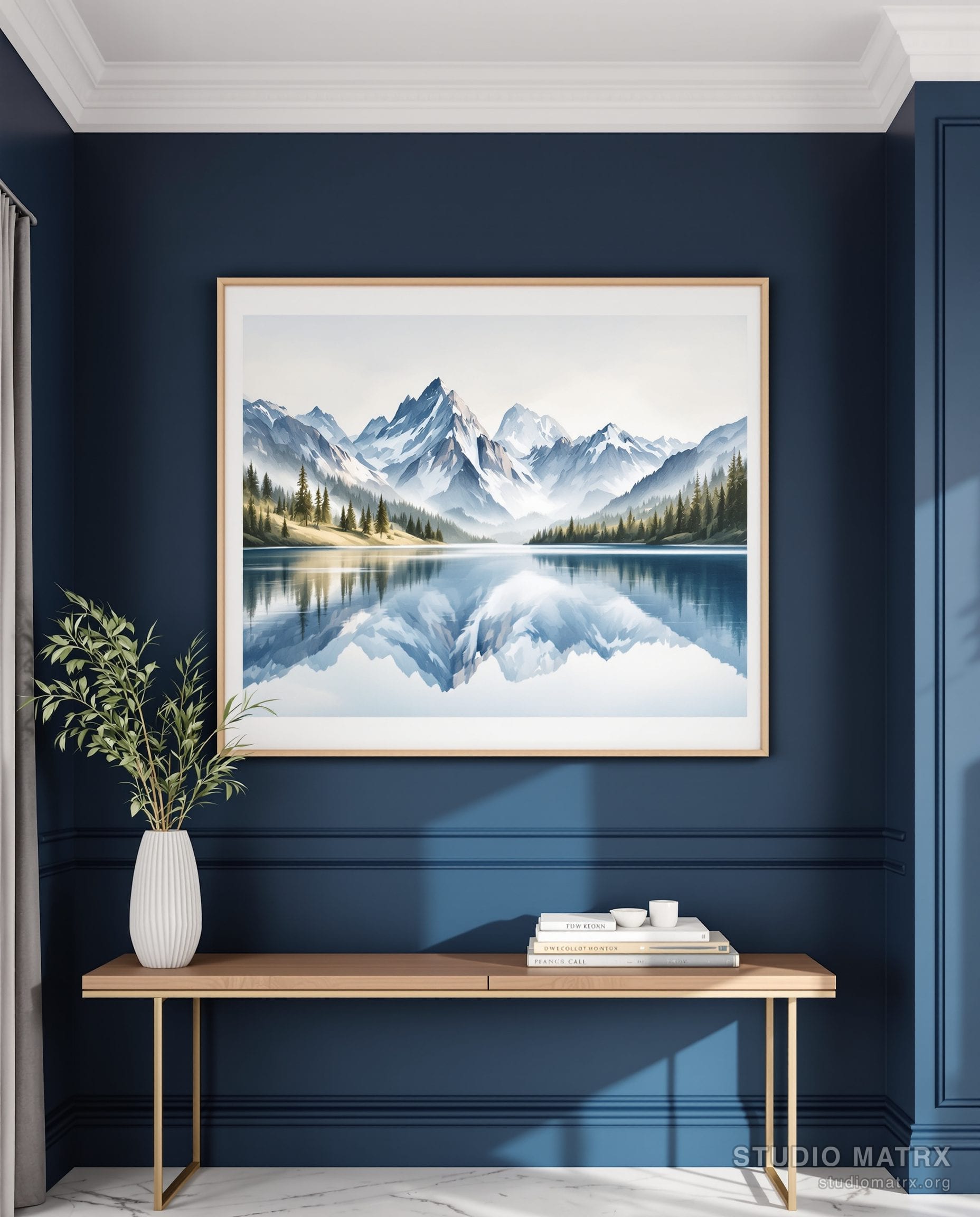 Mountain Lake Reflection — Navy Wall