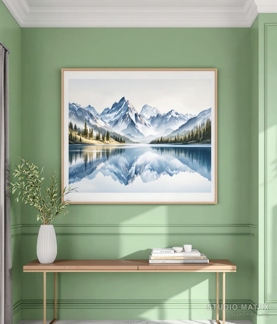 Mountain Lake Reflection — Sage Wall