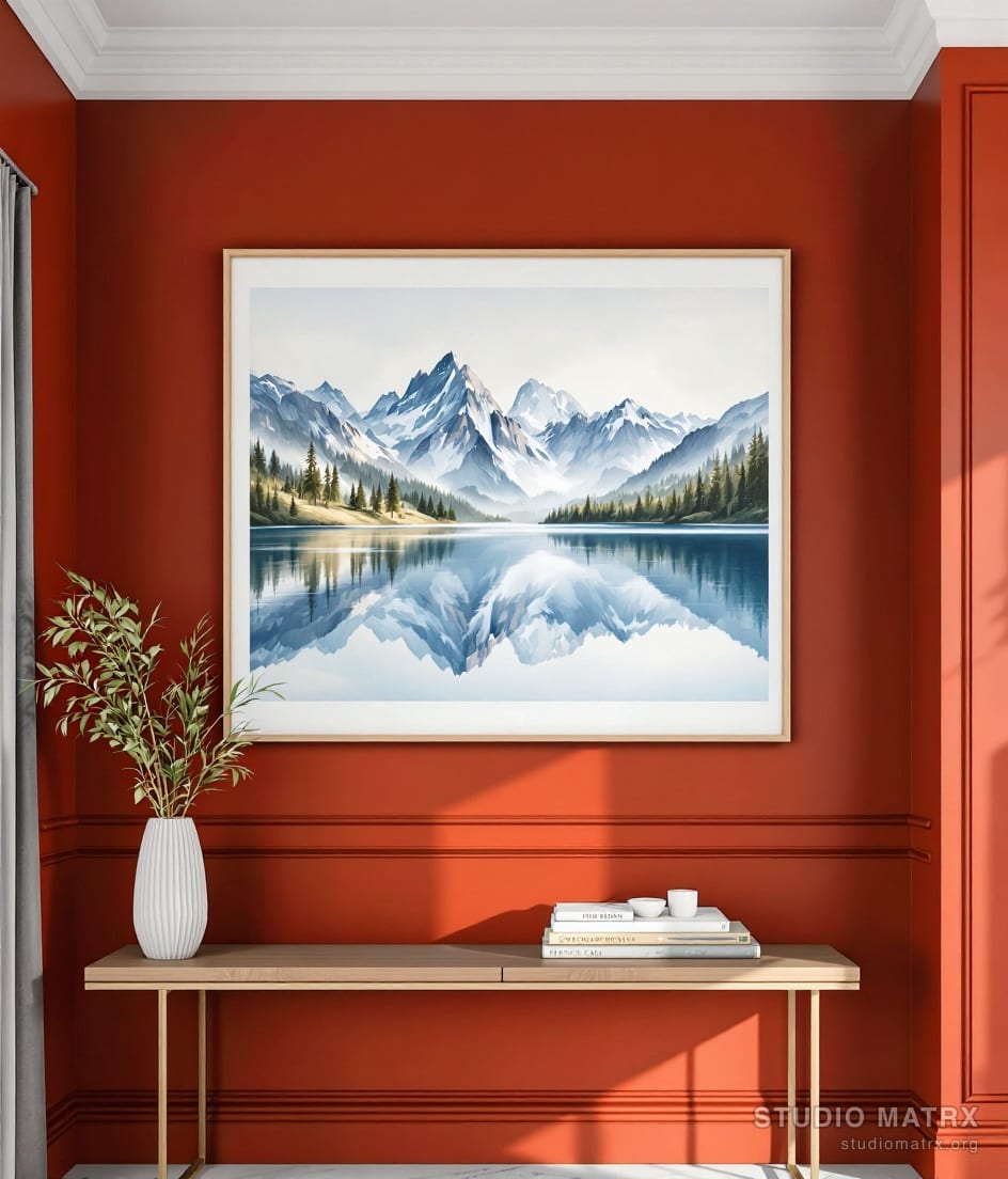 Mountain Lake Reflection — Terracotta Wall