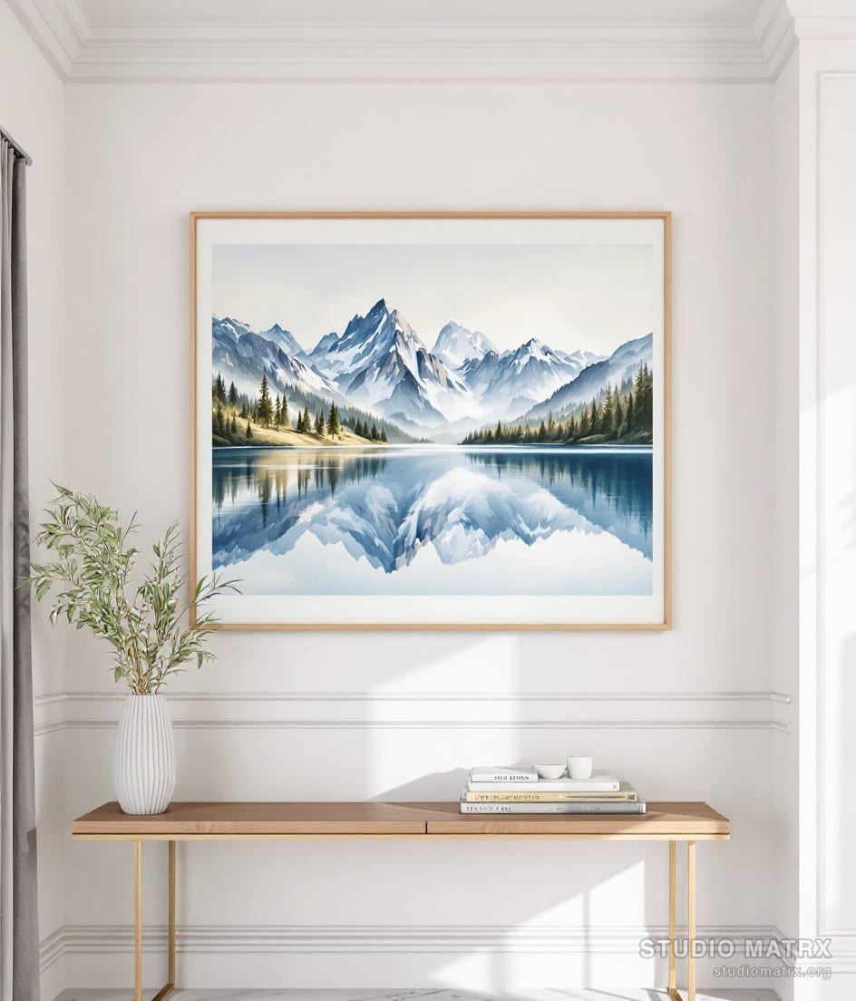 Mountain Lake Reflection — Warm White Wall