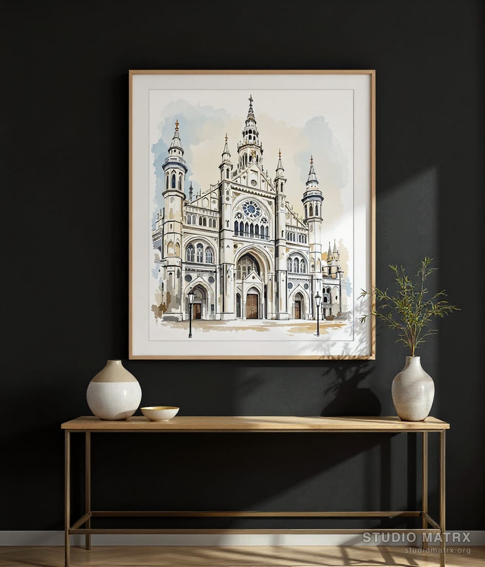 Mumbai Heritage Facade — Charcoal Wall