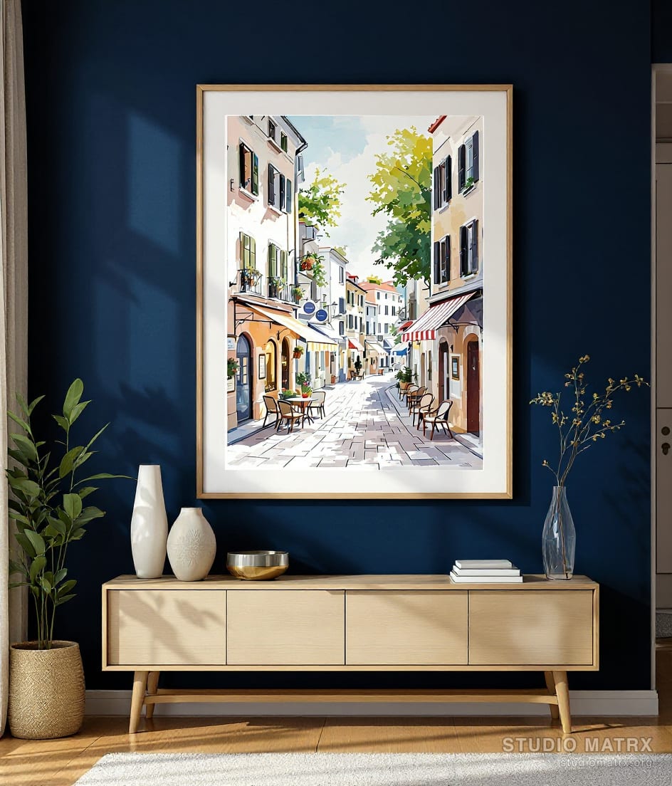 Quiet Cafe Lane — Navy Wall