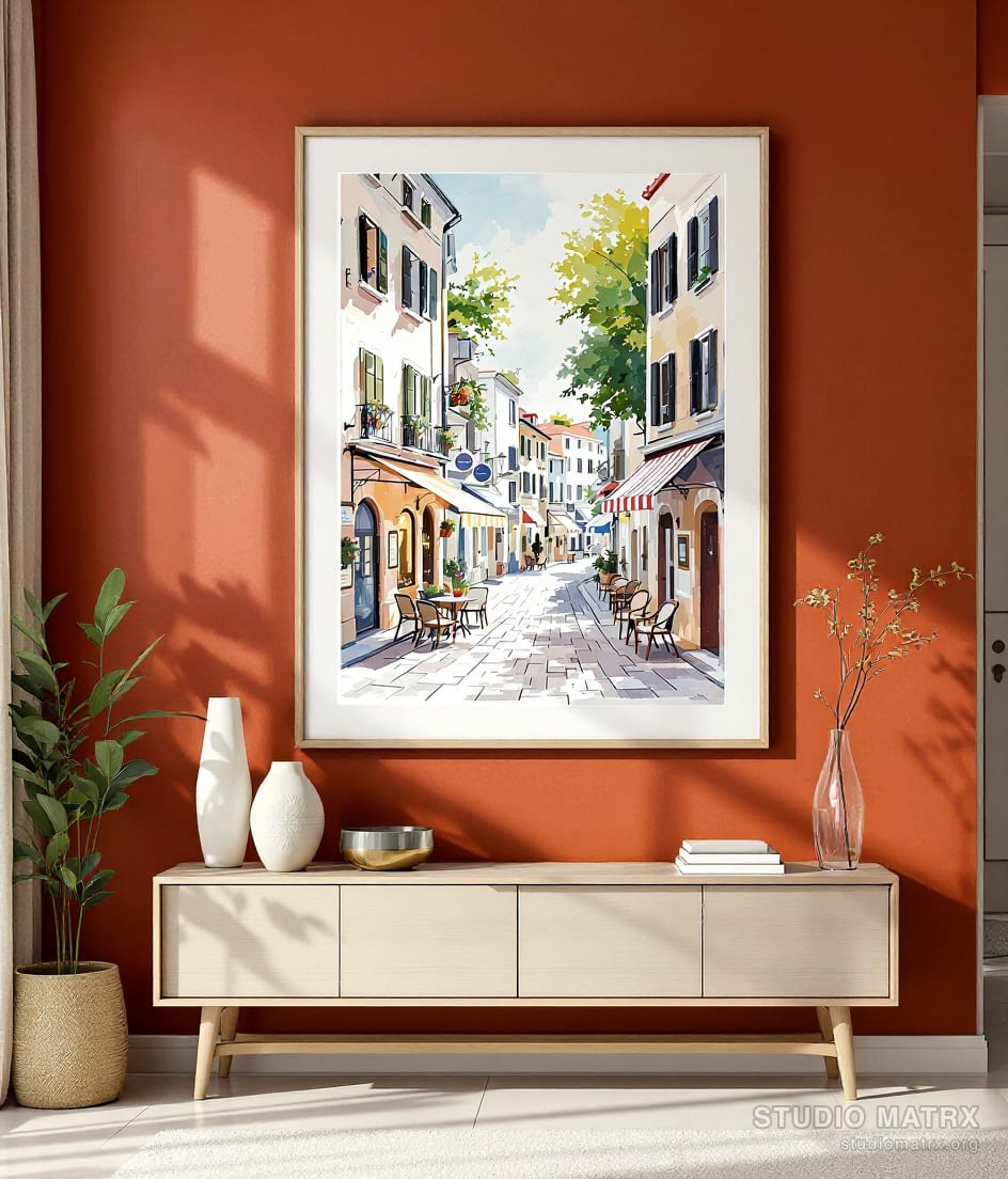 Quiet Cafe Lane — Terracotta Wall