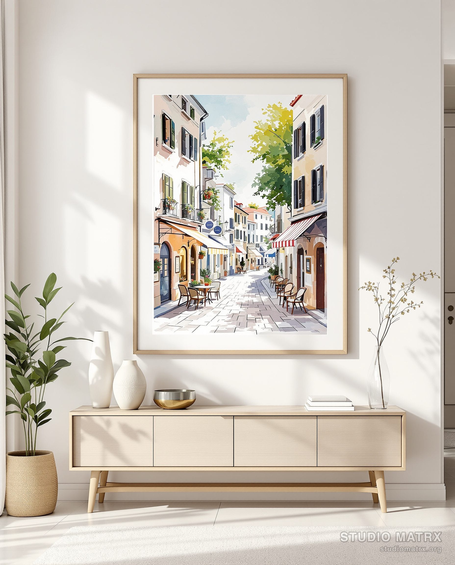 Quiet Cafe Lane — Warm White Wall