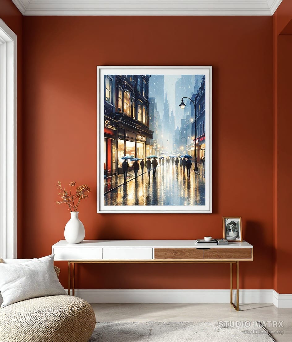 Rainy City Street — Terracotta Wall