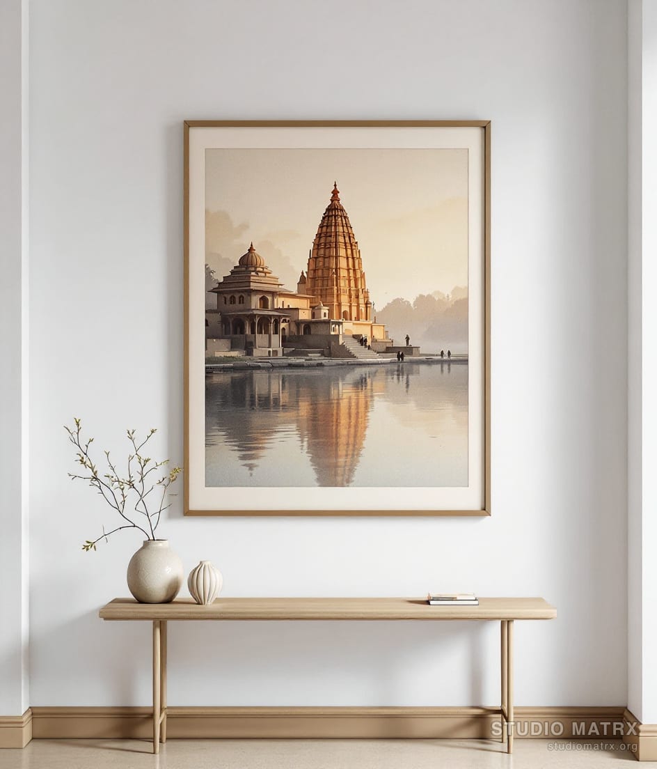 Temple by the River — Warm White Wall