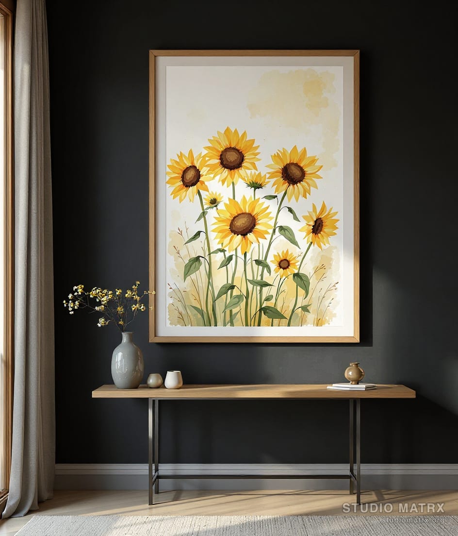 Sunflowers in Summer — Charcoal Wall