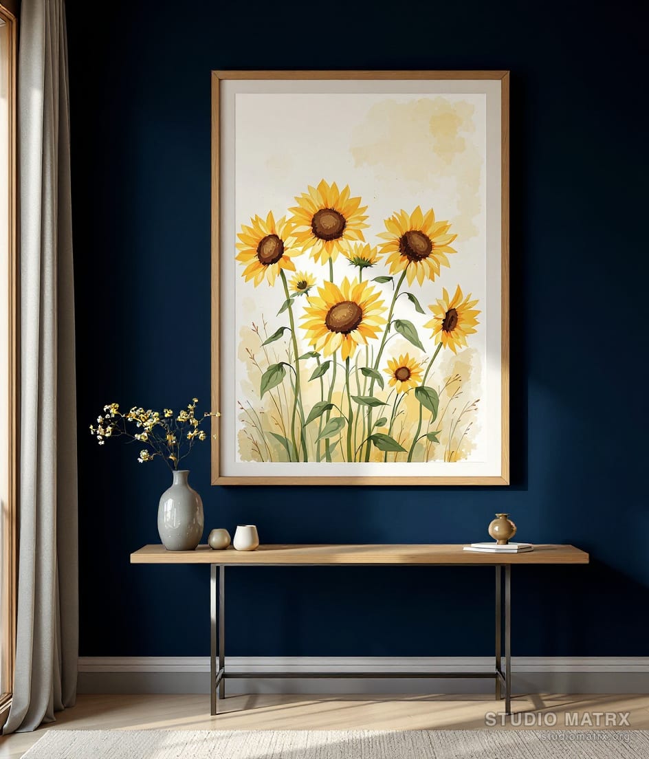Sunflowers in Summer — Navy Wall