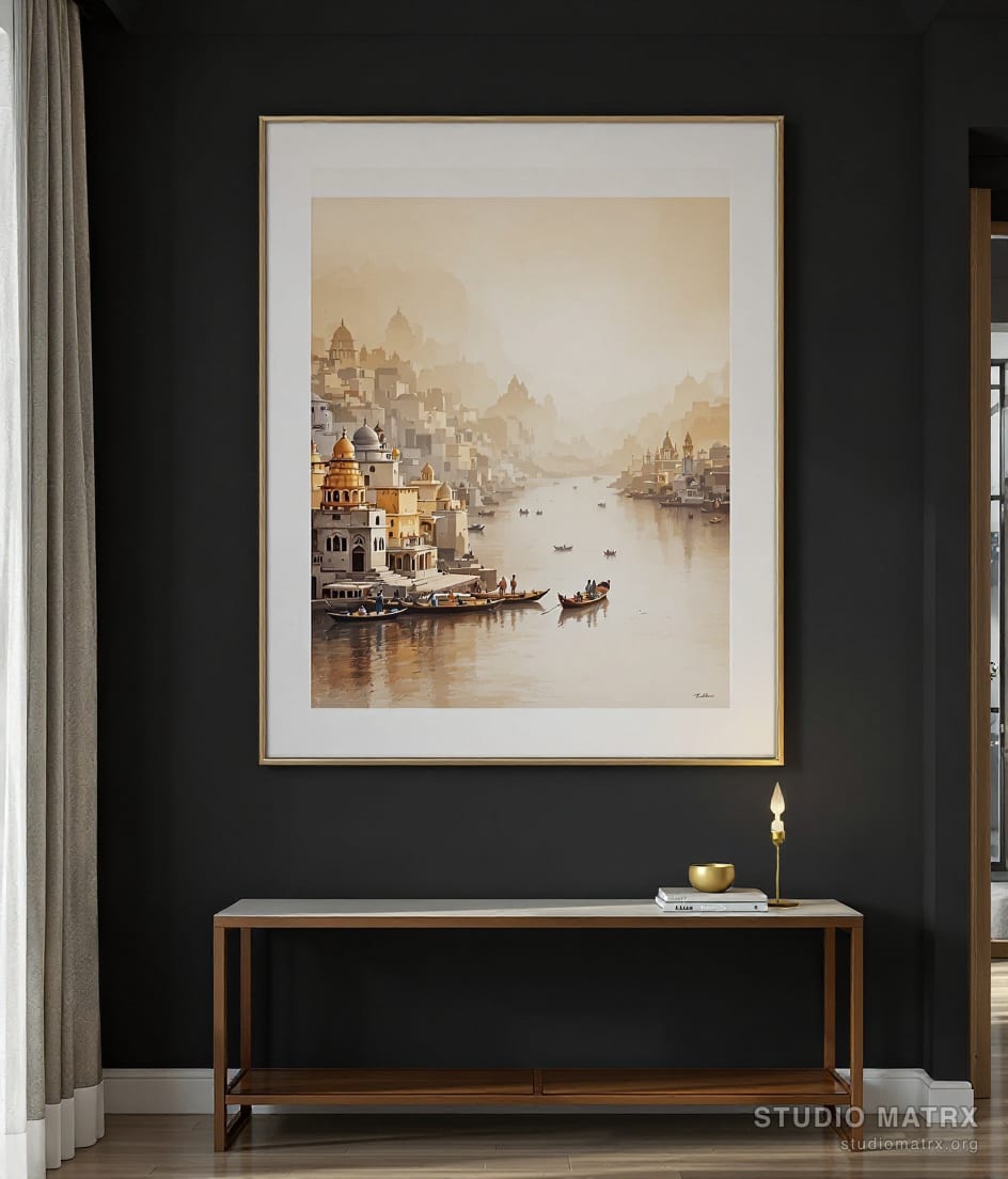 Varanasi Ghats at Dawn — Charcoal Wall