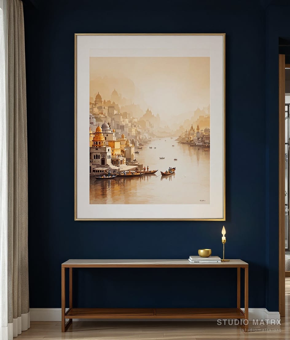 Varanasi Ghats at Dawn — Navy Wall