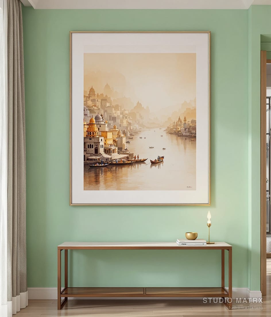 Varanasi Ghats at Dawn — Sage Wall