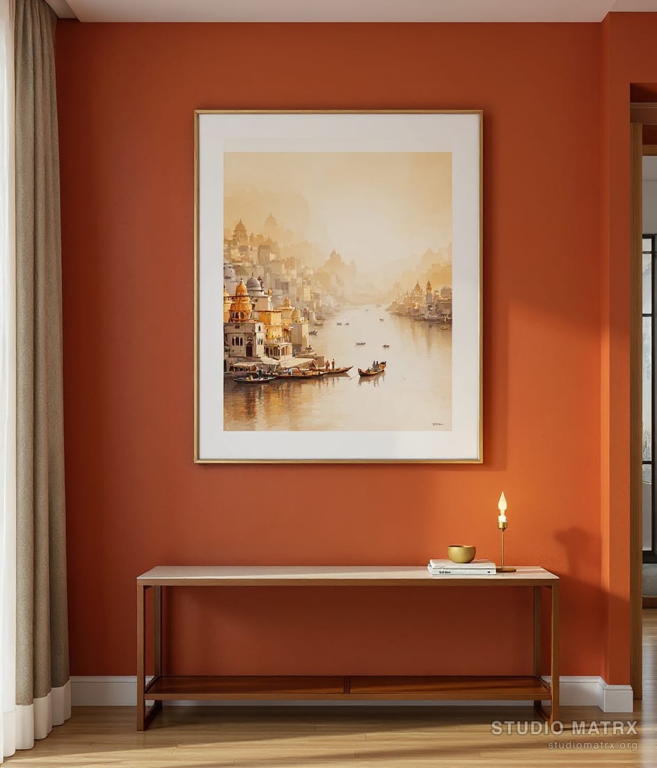 Varanasi Ghats at Dawn — Terracotta Wall